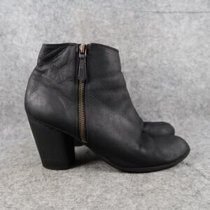 BP Shoes Womens 8.5 Booties Leather Block Heel Side Zip Black Round Toe Fashion